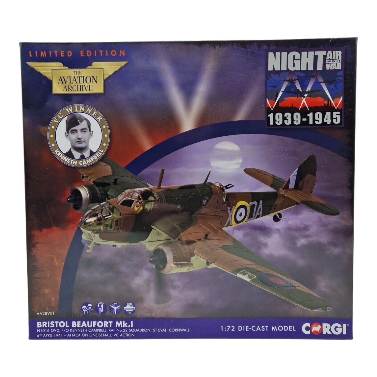 Corgi Aviation Archive 1:72 Bristol Beaufort 22 Sqn Raf F/O K Campbell VC 1941 AA28901 - Corgi