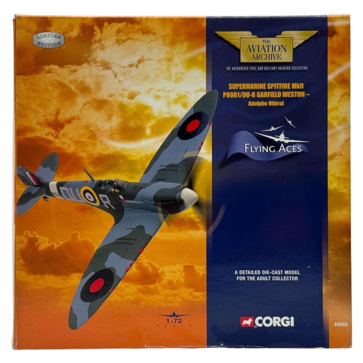 Corgi 49003 1:72 Supermarine Spitfire Mk IIA P8081 DU-R Garfield Weston IV 312 Sqn 1941 - Corgi