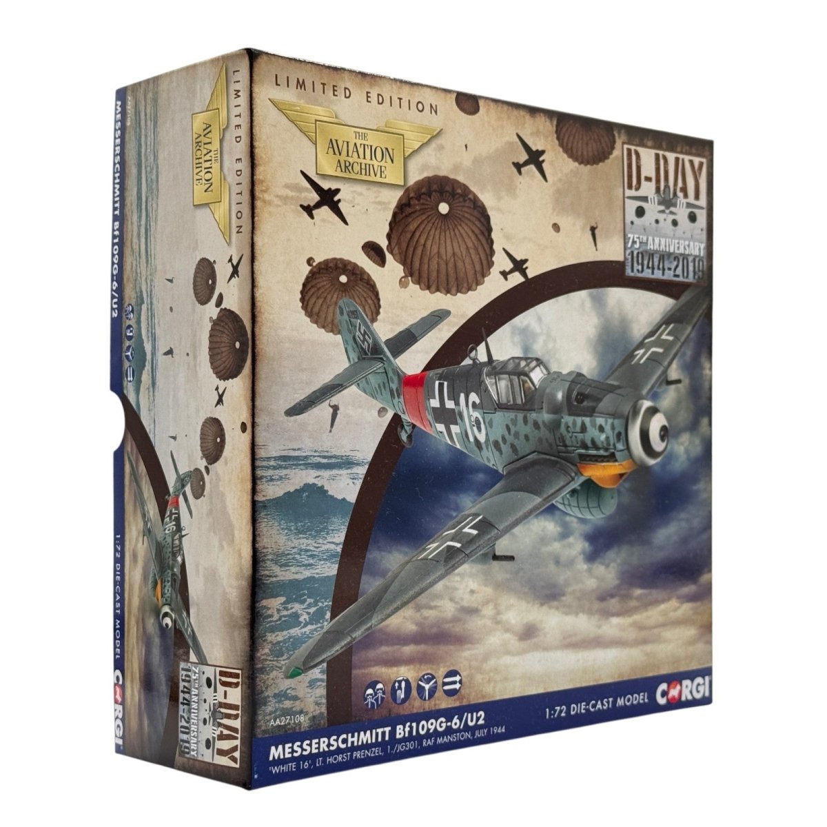 Corgi AA27108 1:72 Messerschmitt Bf 109G Luftwaffe 1./JG 3 White 16 Horst Prenzel - Corgi