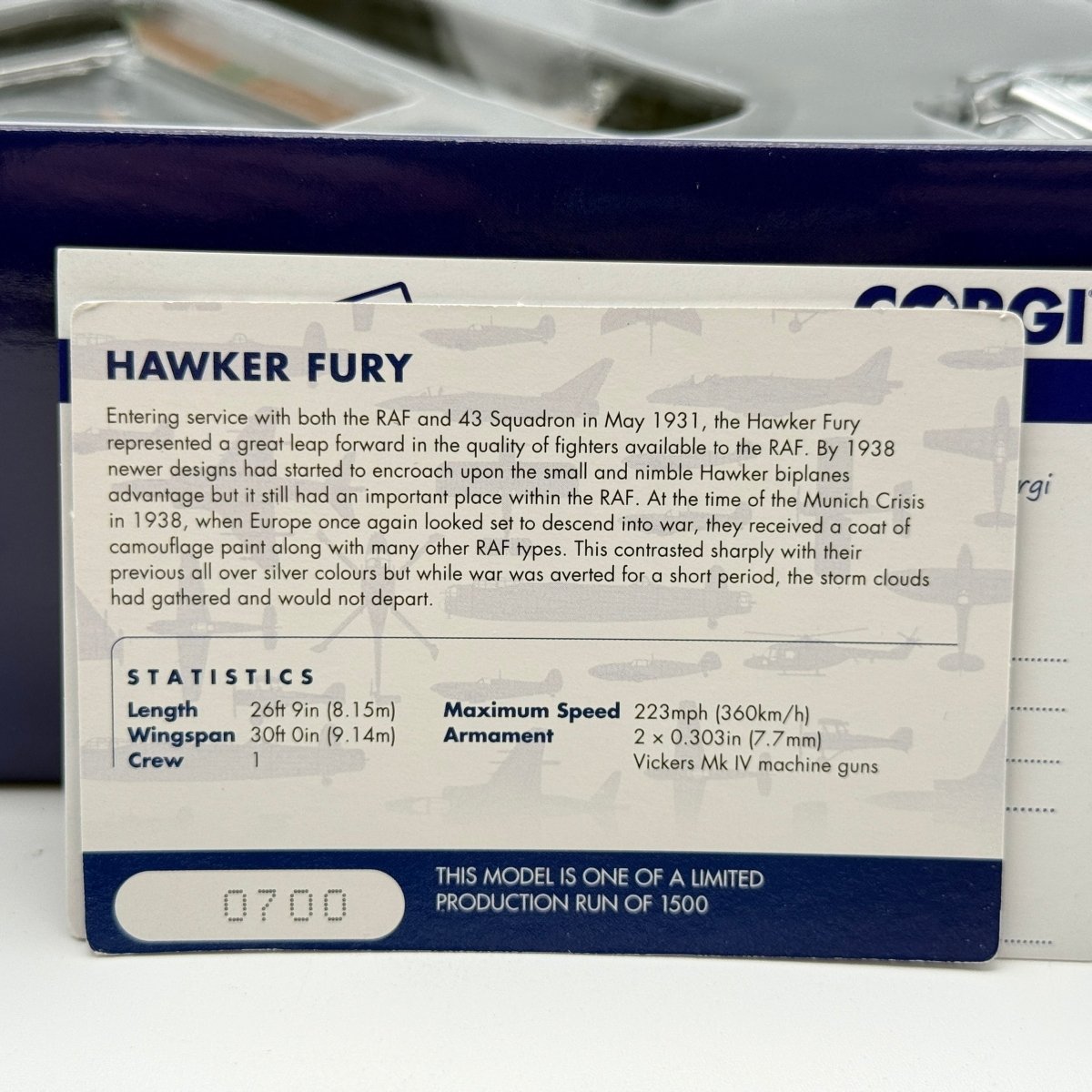 Corgi AA27302 1:72 Hawker Fury Mk I RAF No.43 Sqn Munich Crisis 1938 - Corgi