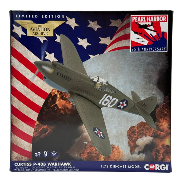 Corgi AA28101 1:72 Curtiss P-40B Warhawk USAAF 47th PS White 160 George Welch Pearl Harbor 1941 - Corgi