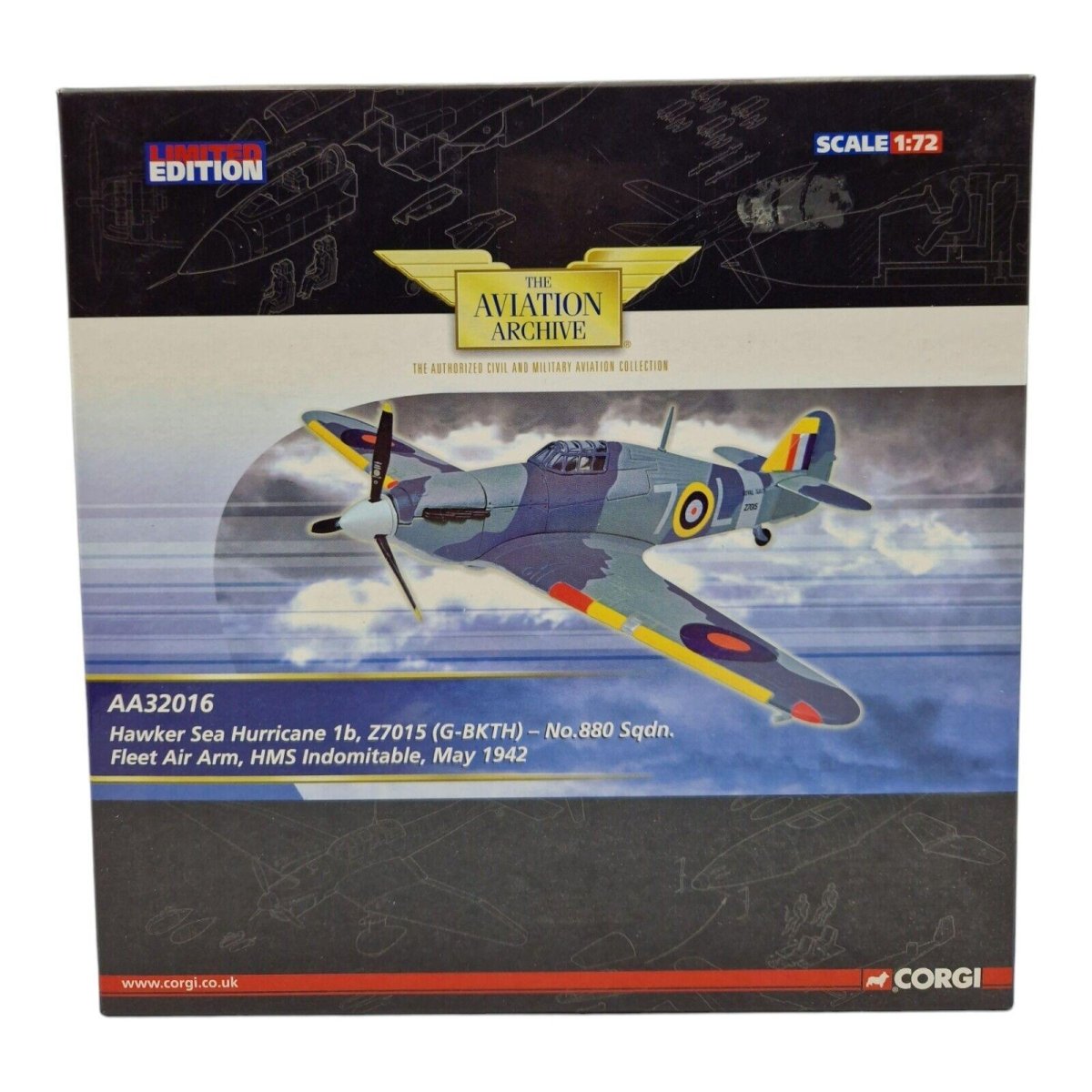 Corgi Aviation Archive 1:72 Sea Hurricane RNFAA No.880 NAS Z7015 HMS Indomitable May 1942 AA32016 - Corgi