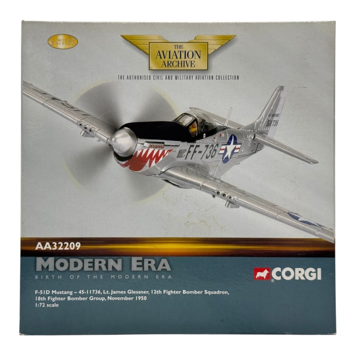 Corgi AA32209 1:72 North American F-51D Mustang USAF 18th FBG 12th FBS James Glessner Korea 1950 - Corgi