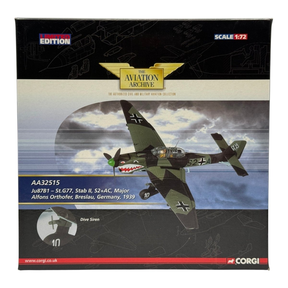 Corgi AA32515 1:72 Junkers Ju 87B-1 Stuka S2+AC Major Alfons Orthofer Stab II./StG 77 Breslau 1939 - Corgi