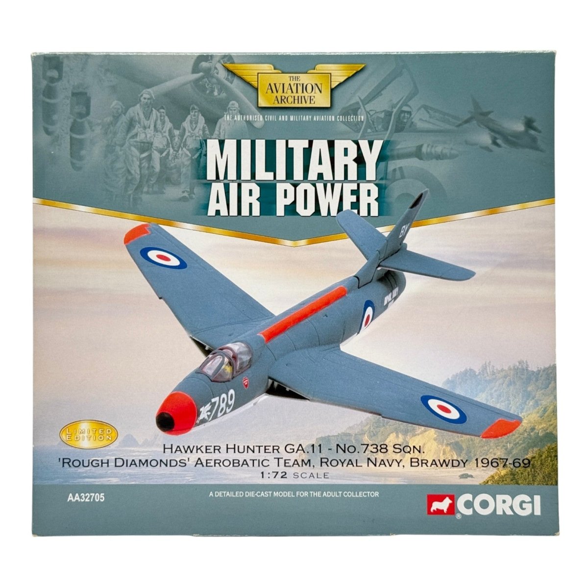 Corgi AA32705 1:72 Hawker Hunter GA.Mk 11 RNFAA No.738 NAS Rough Diamonds XE680 RAF Brawdy Wales - Corgi