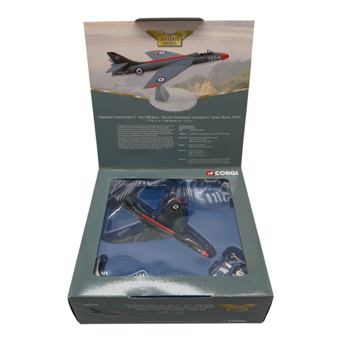 Corgi AA32705 1:72 Hawker Hunter GA.Mk 11 RNFAA No.738 NAS Rough Diamonds XE680 RAF Brawdy Wales - Corgi