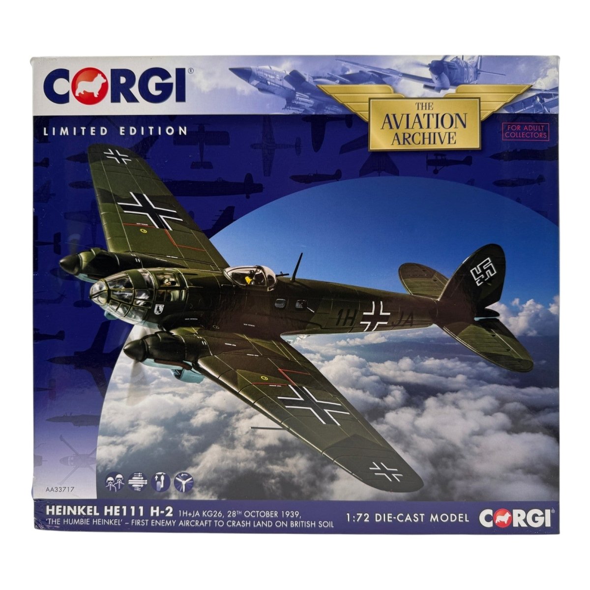 Corgi AA33717 1:72 Heinkel He 111H-2 1H+JA Stab KG26 Humbie Scotland 1939 - Corgi