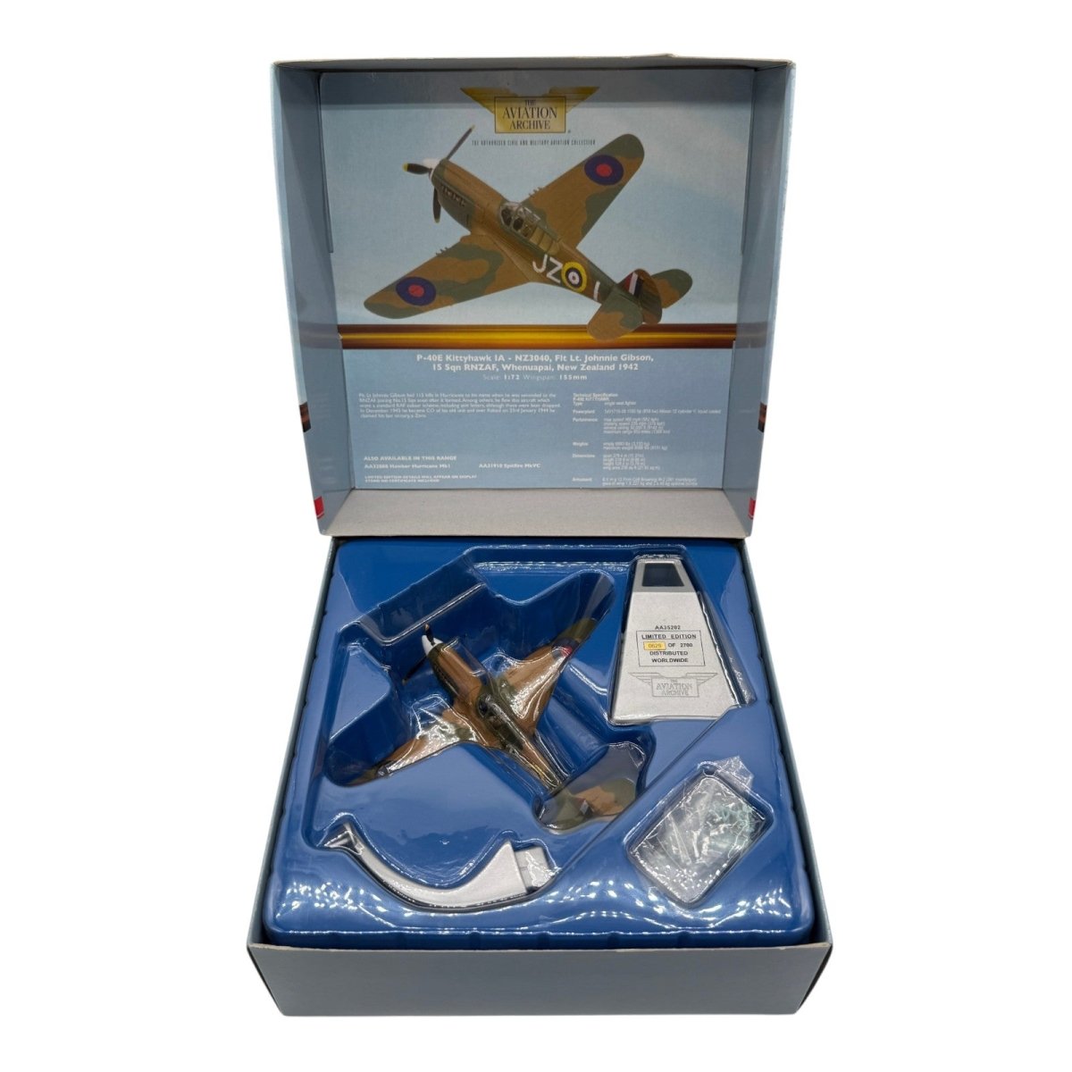 Corgi AA35202 1:72 Curtiss P-40E Warhawk RNZAF No.15 Sqn JZ Johnnie Gibson Whenuapai New Zealand 1942 - Corgi