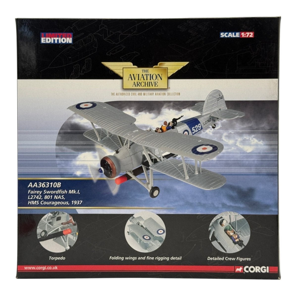 Corgi AA36310B 1:72 Fairey Swordfish Mk I L2742 810 NAS HMS Courageous 1937 - Corgi