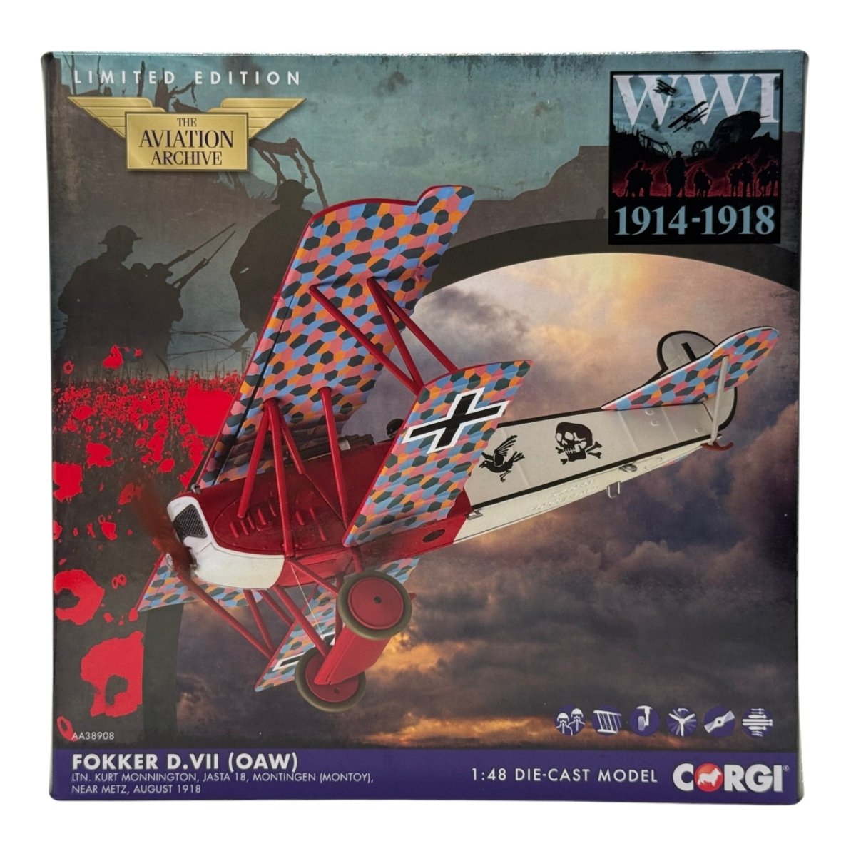Corgi AA38908 1:48 Fokker D.VII Luftstreitkräfte Jasta 18 Kurt Monnington Western Front 1918 - Corgi