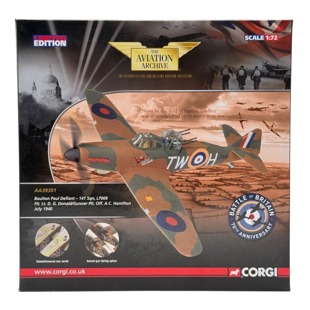 Corgi AA39301 1:72 Boulton Paul Defiant Mk I RAF No.141 Sqn Cock o the North - Corgi