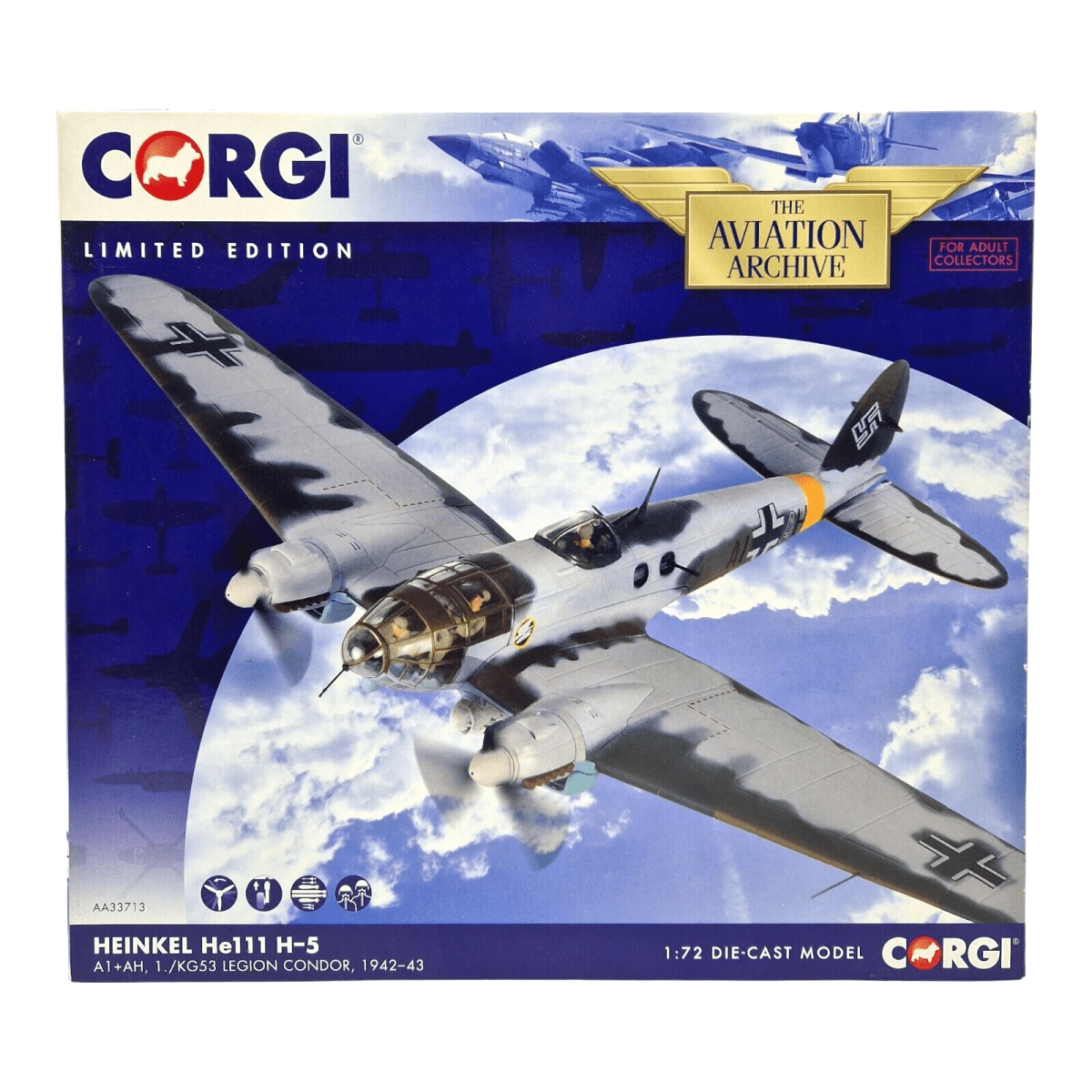 Corgi Aviation Archive 1:72 He111H - 5, Condorlegion, Italy, 1942 Diecast Plane AA33713 - Corgi