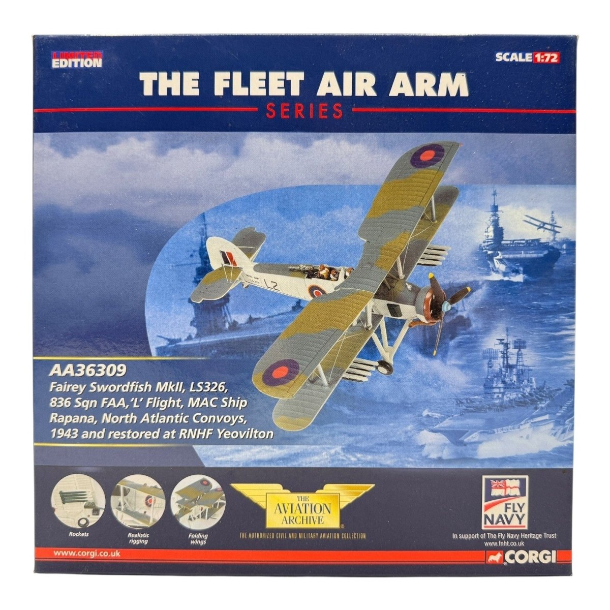 Corgi Aviation AA36309 1:72 Fairey Swordfish MkII, 836 Sqn FAA, "L" Flight - Corgi