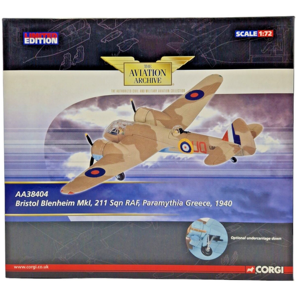 Corgi Aviation Archive 1:72 Bristol Blenheim MkI, 211 Sqn RAF Paramythia Greece 1940 AA38404 - Corgi