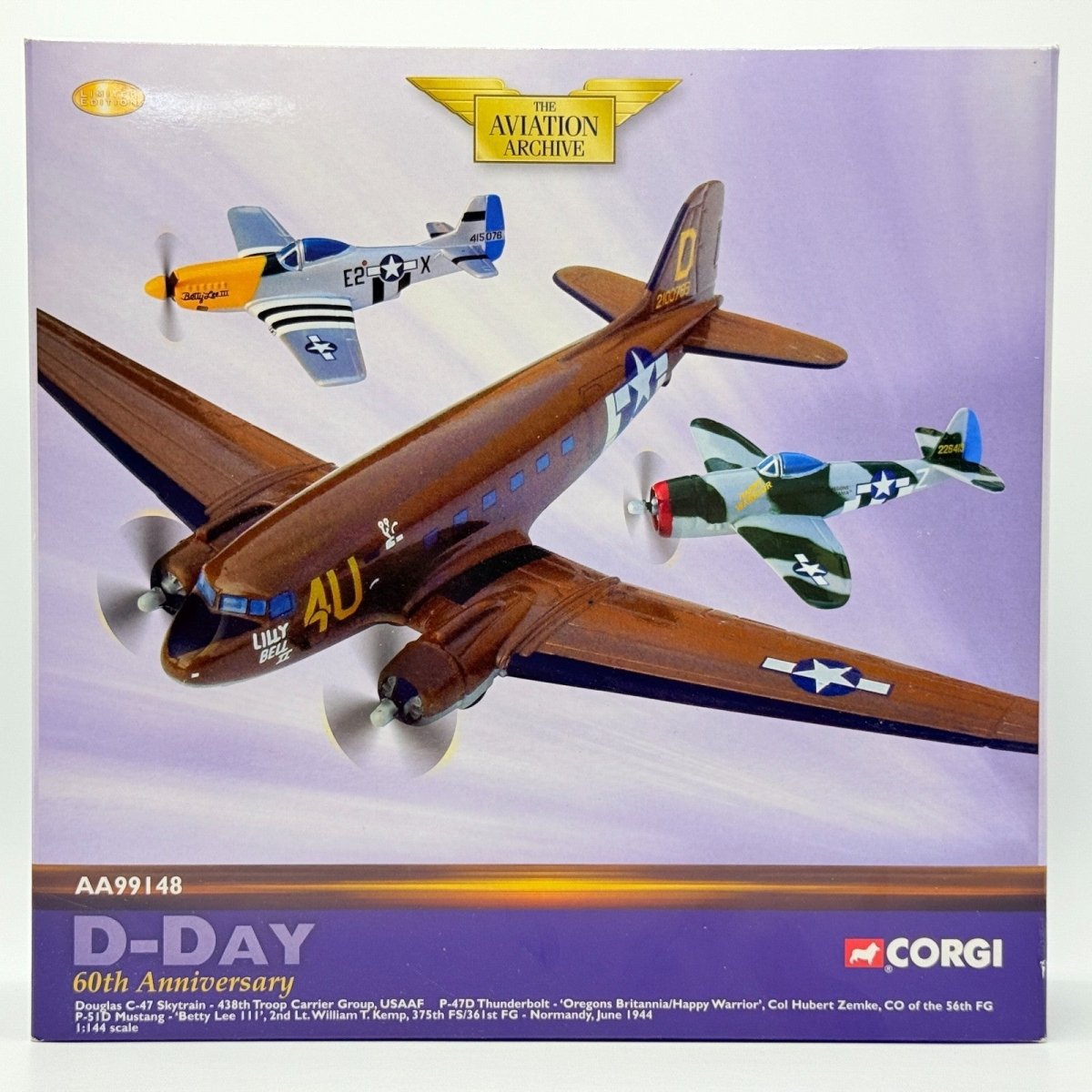 Corgi Aviation AA99148 1:144 C - 47, P - 47D, P - 51D 60th Anniversary Aircraft Set - Corgi