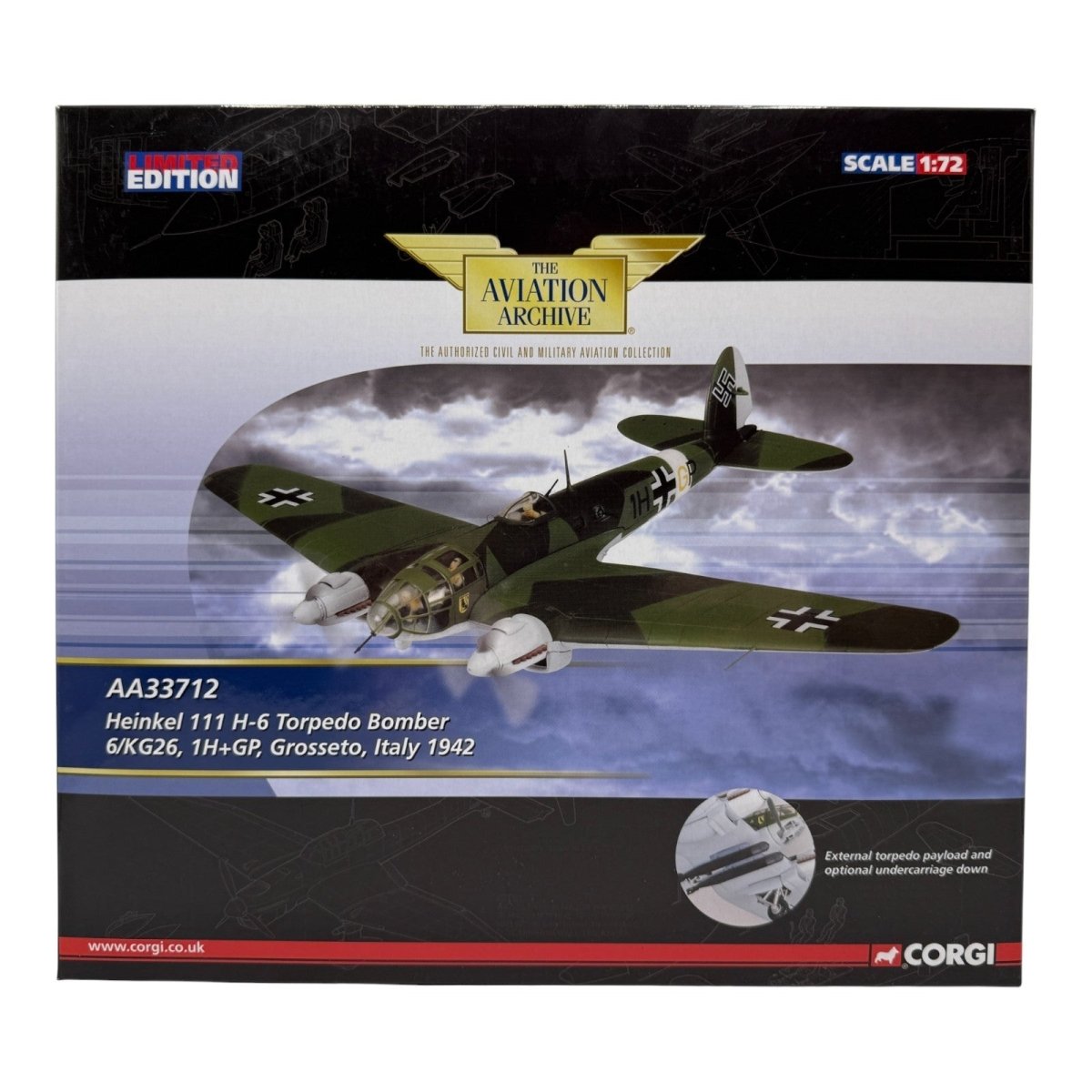 Corgi Aviation Archive 1:72 AA33712 He111 H - 6 Torpedo Bomber, Grosseto, Italy - Corgi
