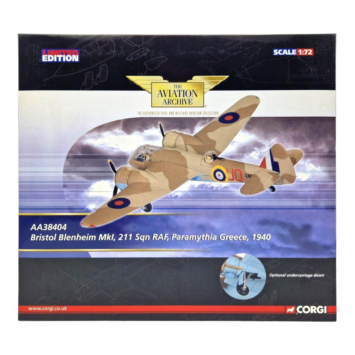 Corgi Aviation Archive 1:72 Bristol Blenheim Mk I RAF No.211 Sqn, The Bish, Gordon Finlayson, Paramythia, Greece, 1940 AA38404 - Corgi