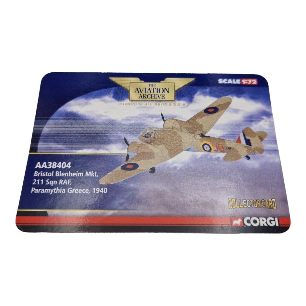 Corgi Aviation Archive 1:72 Bristol Blenheim Mk I RAF No.211 Sqn, The Bish, Gordon Finlayson, Paramythia, Greece, 1940 AA38404 - Corgi