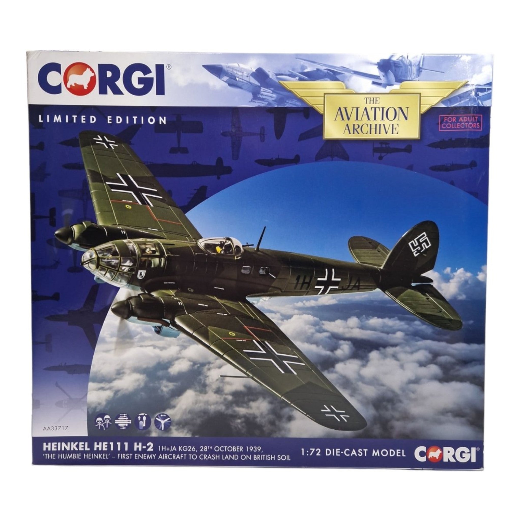 Corgi Aviation Archive 1:72 Heinkel HE111 H - 2 'The Humbie Heinkel' October 1939 AA33717 - Corgi
