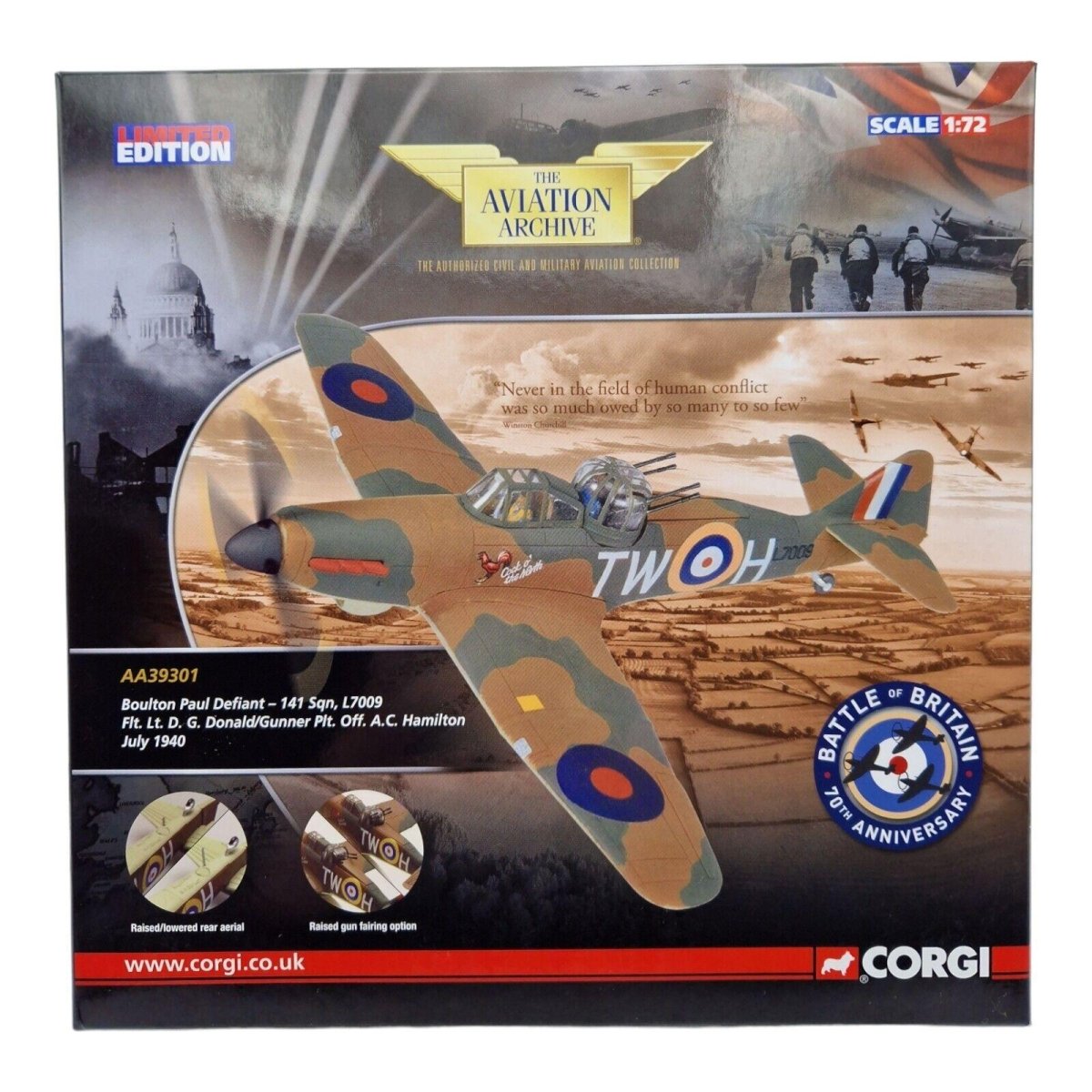 Corgi Aviation Archive 1:72 Boulton Paul Defiant 141 Sqn BoB 1940 AA39301 - Corgi