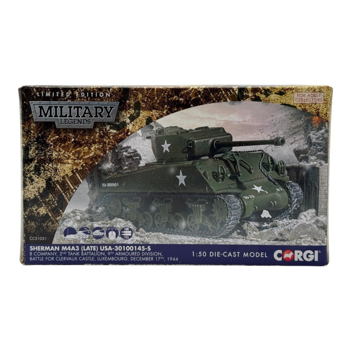Corgi CC51031 1:50 M4A3(76)W Sherman US Army 9th Armored Div Clervaux 1944 - Corgi