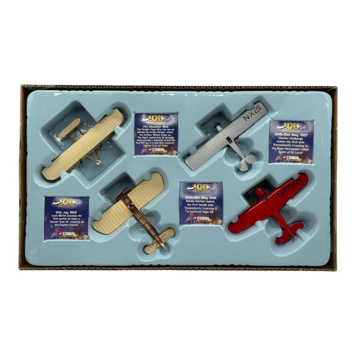 Corgi CSCA01004 100 Years of Flight The Pioneering Years Wright Flyer Bleriot XI Spirit of St Louis Lockheed Vega 4-Piece Set - Corgi