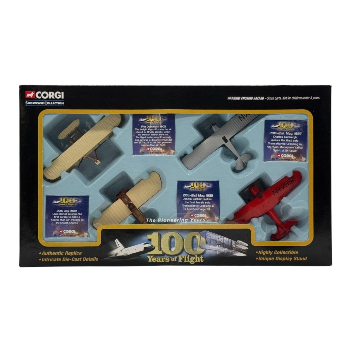 Corgi CSCA01004 100 Years of Flight The Pioneering Years Wright Flyer Bleriot XI Spirit of St Louis Lockheed Vega 4-Piece Set - Corgi