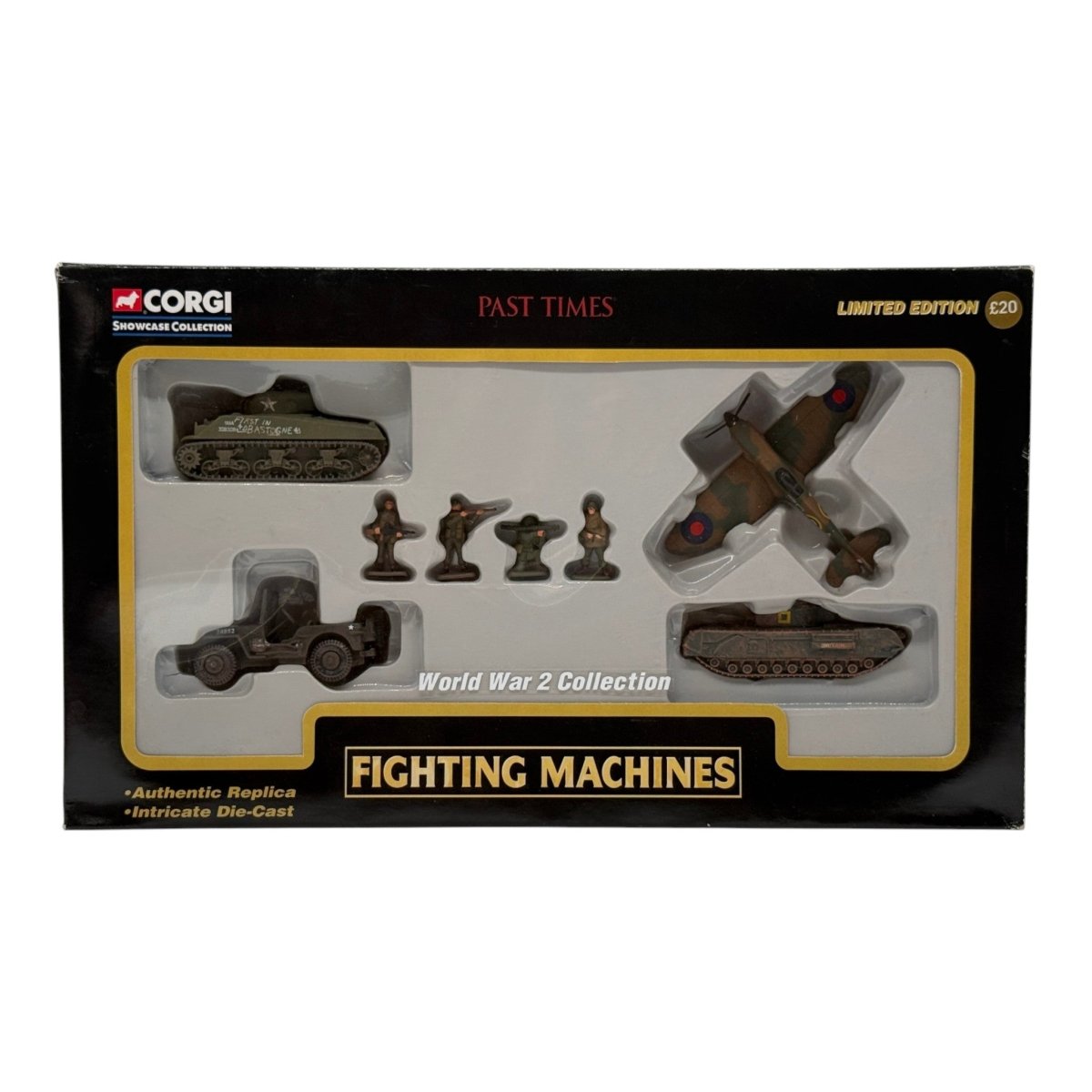 Corgi CSCW20004 Fighting Machines World War II Collection M4 Sherman Churchill Mk IV Willys Jeep Spitfire 4-Model Set - Corgi