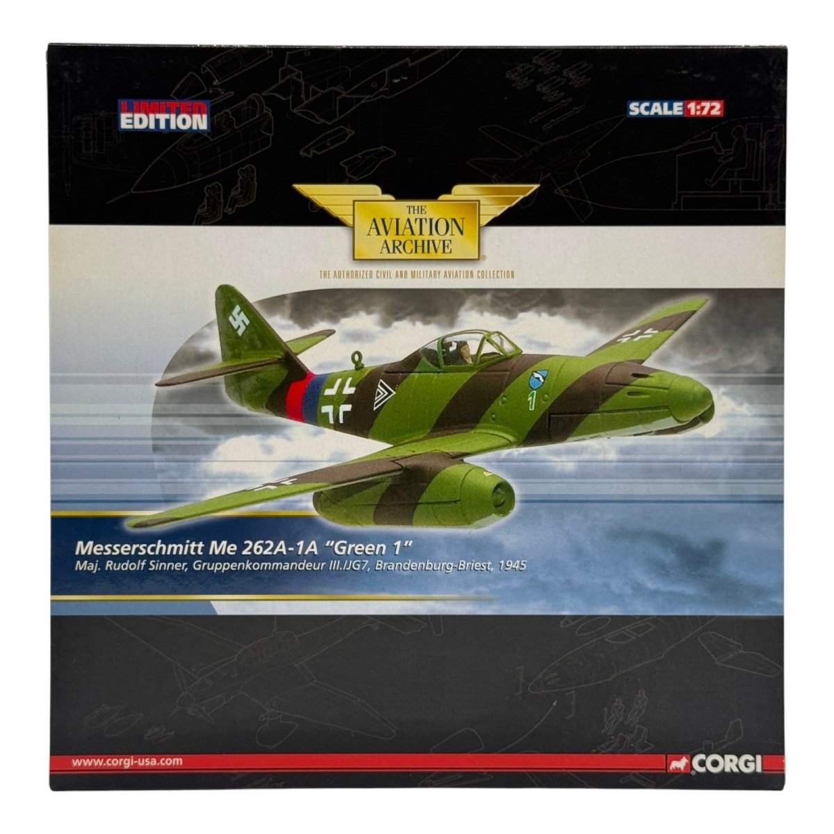 Corgi US35705 1:72 Messerschmitt Me 262A Luftwaffe III./JG 7 Green 1 Rudolf Sinner Germany 1945 - Corgi