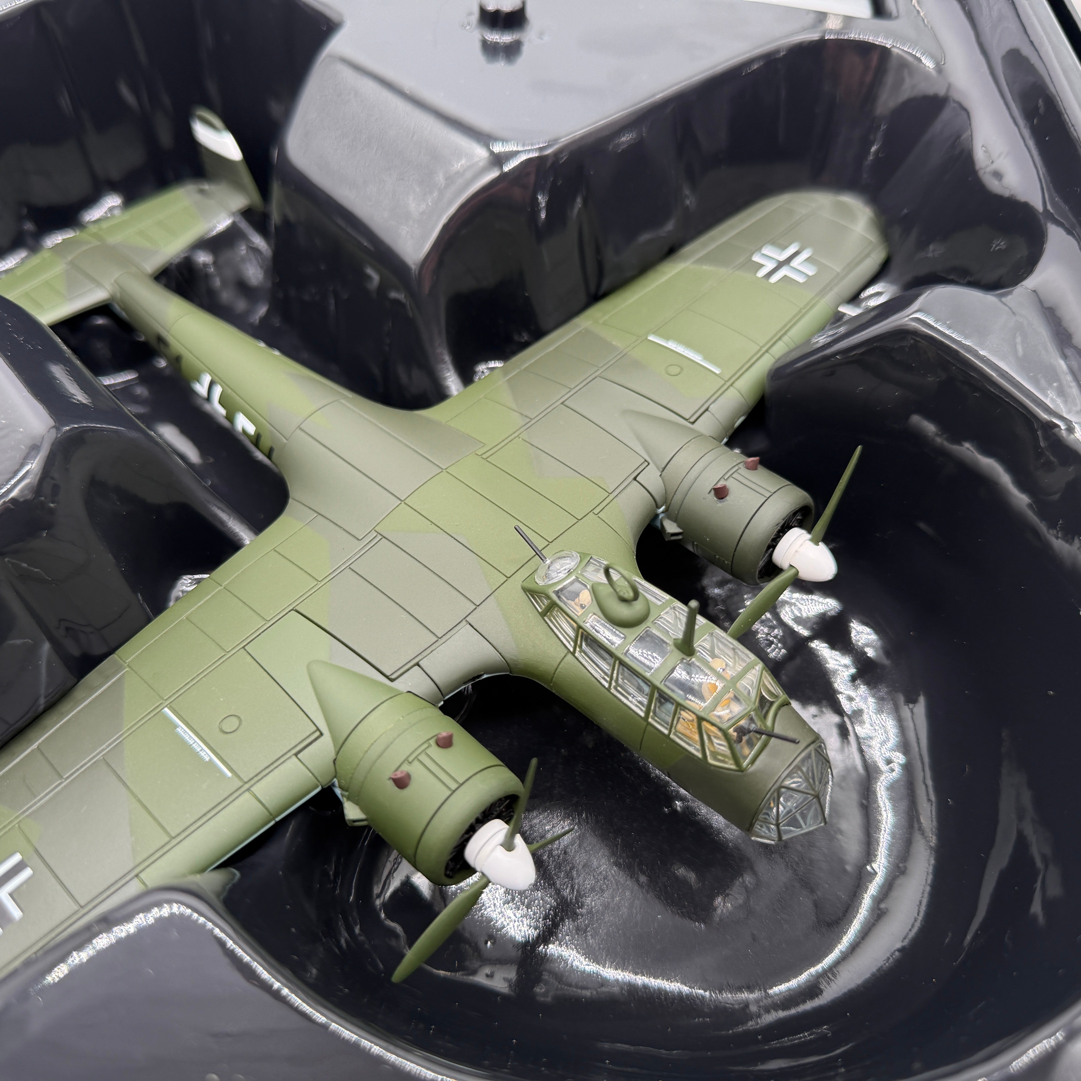 The Collectables Vault Corgi 1:72 Dornier Do 17Z diecast model plane in green camouflage with glazed birdcage canopy.