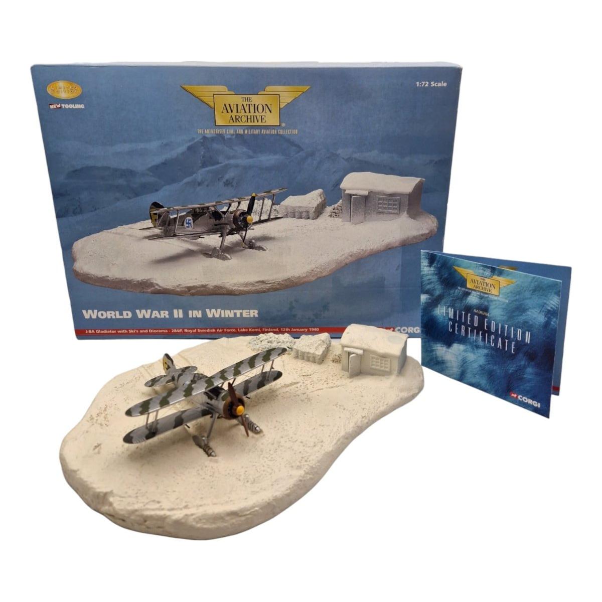 Corgi Aviation Archive 1:72 J - 8A Gladiator With Skis & Diorama Royal Swedish Air Force AA36204 - Corgi