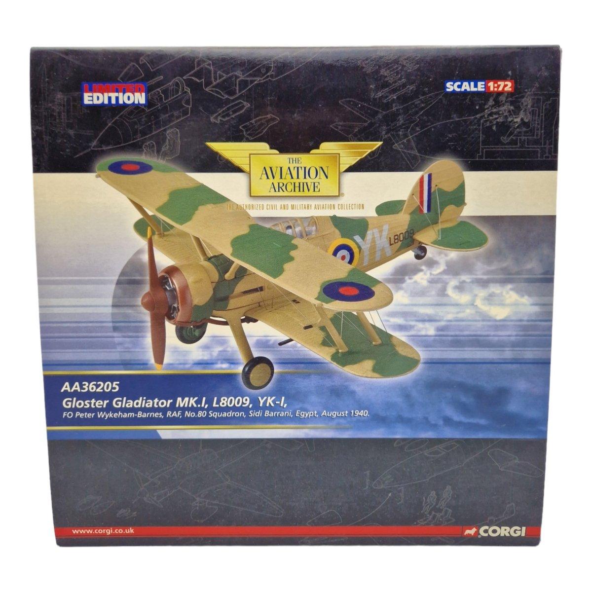 Corgi Aviation Archive 1:72 Scale Gloster Gladiator Peter Wakeham - Barnes RAF 80 SQN AA36205 - Corgi